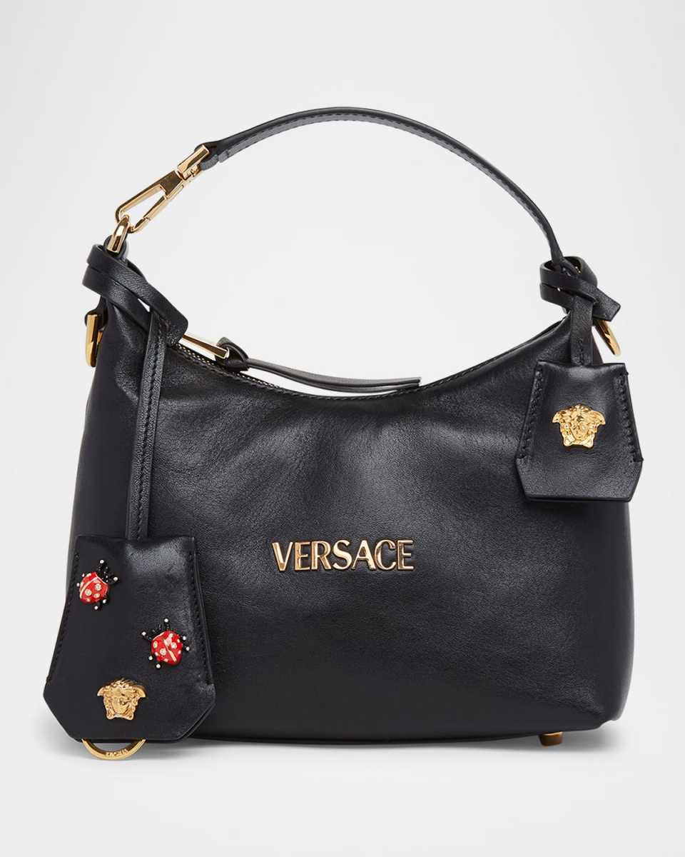 Versace Tag Zip Leather Crossbody Bag